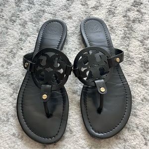 Tory Burch Black Leather Miller Sandal, Size 10